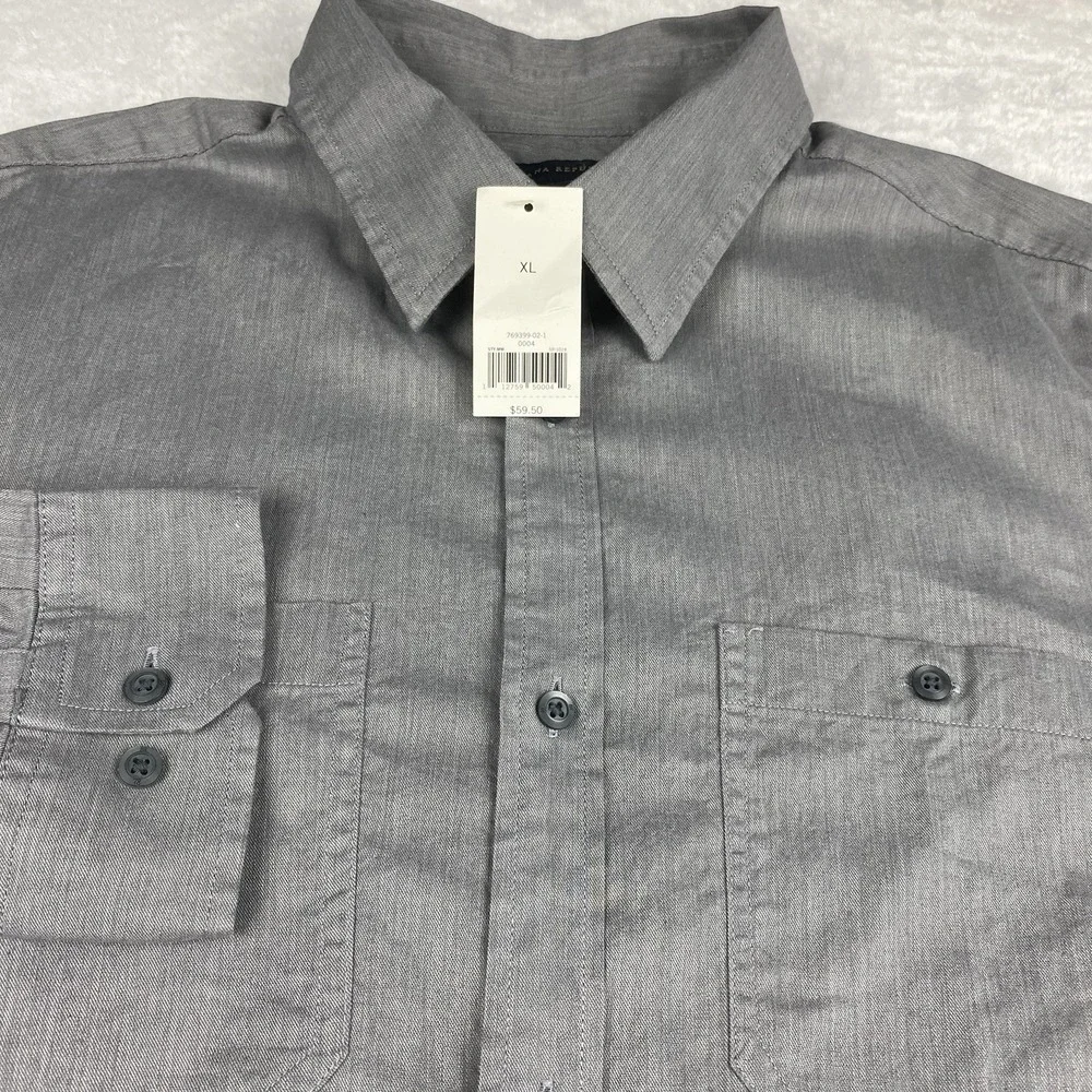 Banana‎ Republic Shirt Mens XL 17-17.5 Gray Dual Pockets Stretch New w/Tags!